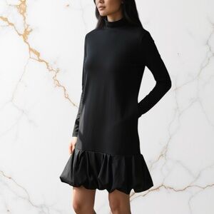Andre Tan Long Sleeve Black Bubble Hem Dress